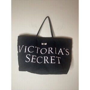 Victoria's Secret Canvas Tote Bag Large Logo Black Pink VS